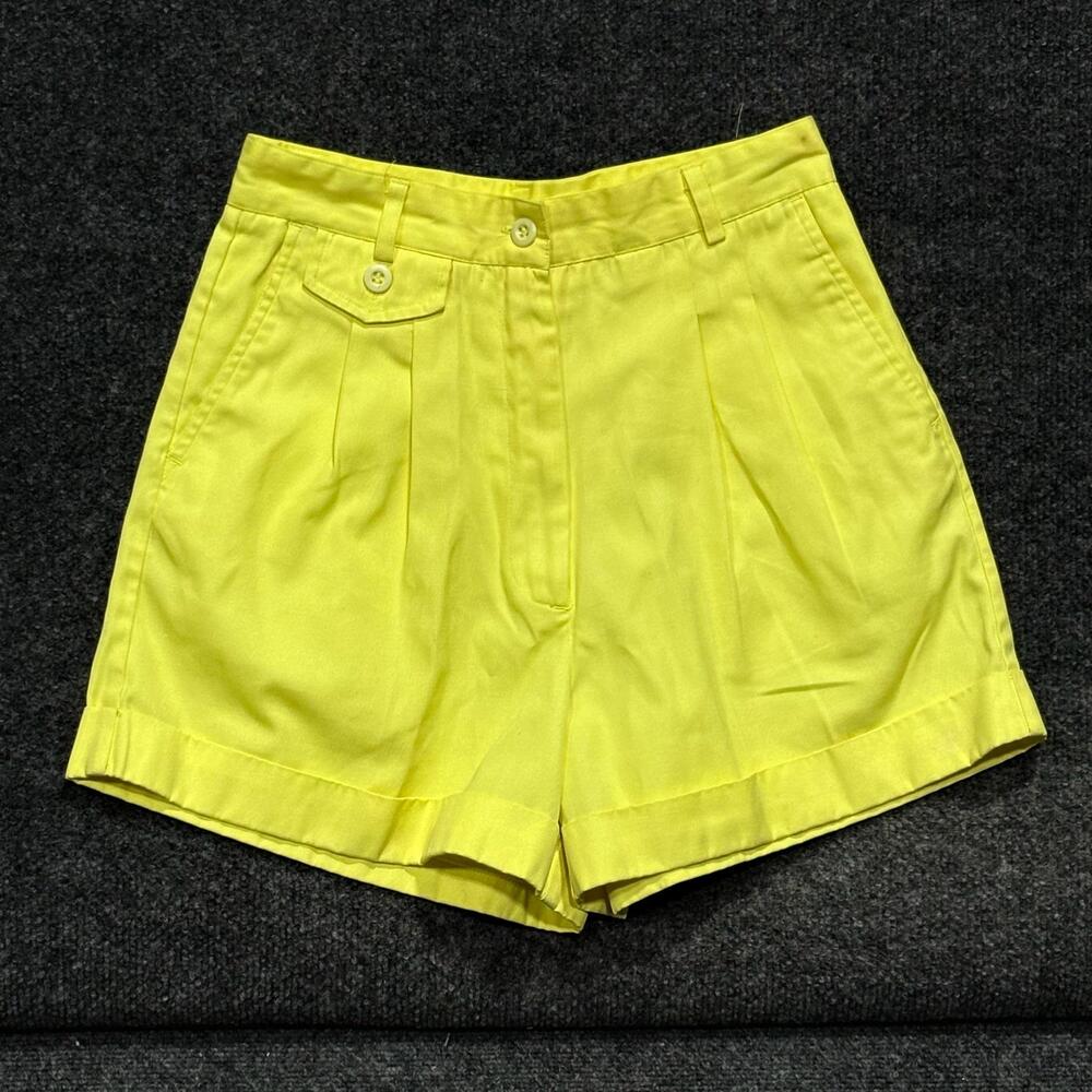 Carreau Sport Shorts Womens 10 Yellow High Rise Pleated Chino Cuffed Casual